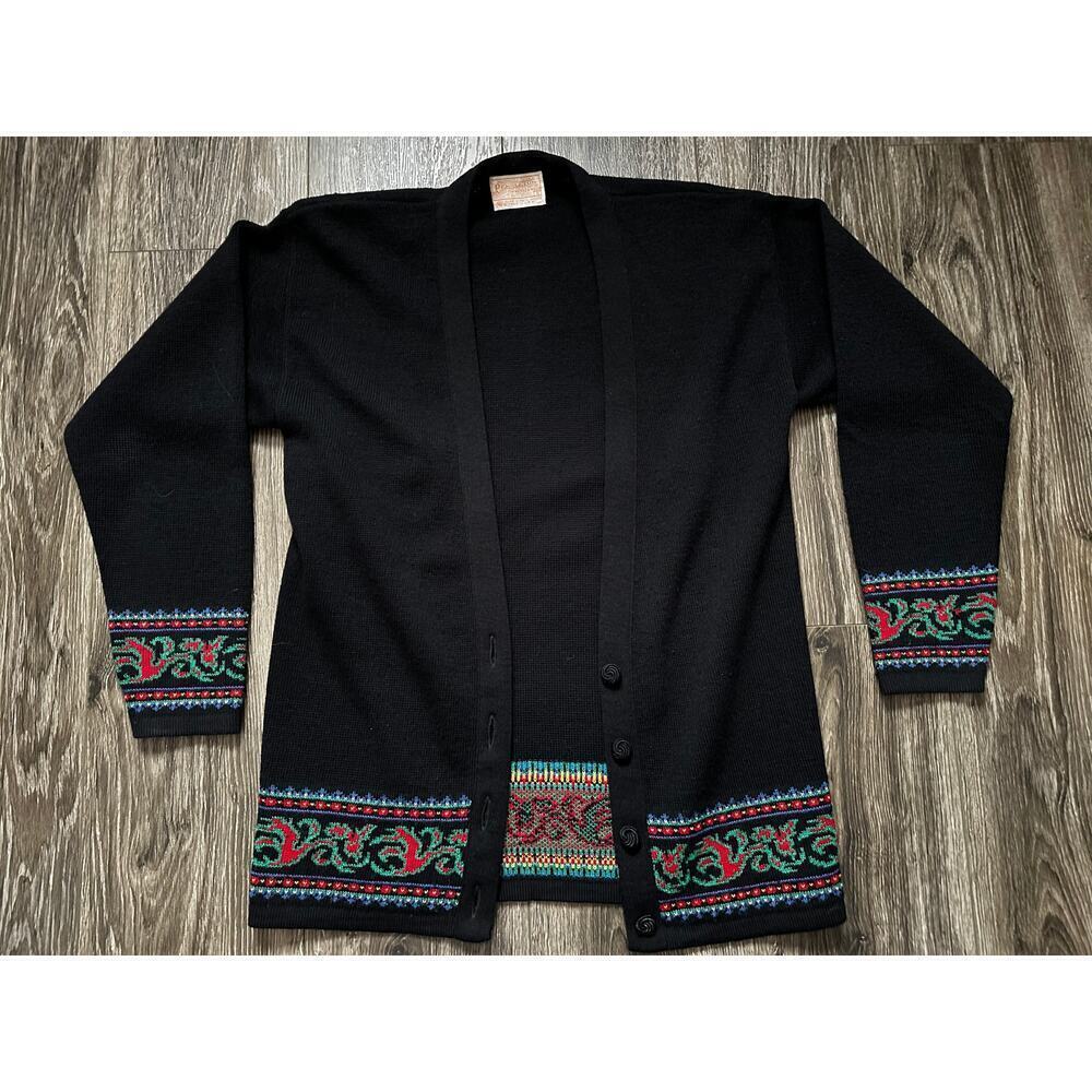 Pendleton Vintage Black Wool V Neck Button Front Cardigan Sweater Size S